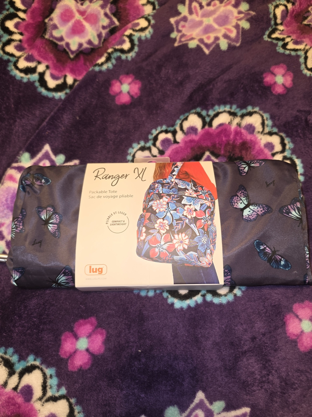 Lug Ranger XL Packable Tote - Butterfly Print Navy